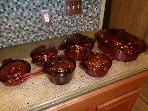 Vision Ware Vintage Corning Pyrex Cranberry Glass Cookware 12 Piece Set USA - Picture 1 of 3