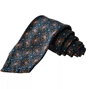 Corbata Robert Talbott siete pliegues cuello negra gris marrón geométrica # 24/40 nueva con etiquetas $245 - Imagen 1 de 6