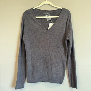 NEW Barefoot Dreams Cozychic Ultra Lite Vneck Pointelle Rib Pullover Small Carbo - Picture 1 of 3