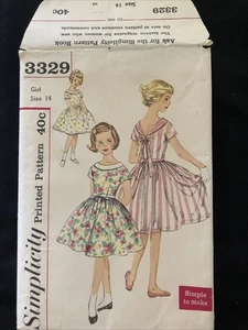 Vintage SIMPLICITY 3329 Little Girl Party  Dress Size 14  Sewing Pattern 1960’s - Picture 1 of 12