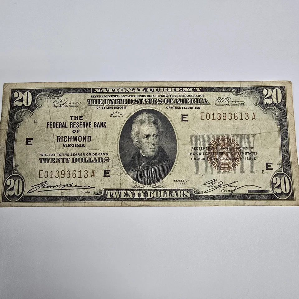 Billete de 20 dólares 1929 moneda nacional Richmond Virginia E Foto 1 de 4
