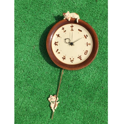 Pair Lucky Cat Manekineko Design Analog Pendulum Wall Clock Made in Japan new - Image 1 of 4
