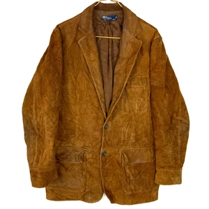 Vintage Polo By Ralph Lauren Suede Leather Blazer Jacket Medium Brown Button Up - Picture 1 of 12