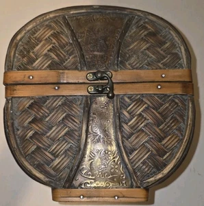 Vintage Unikat Gewebt Bambus Holz Aufbewahrung Schmuckkästchen Truhe Rustikal Dekor - Bild 1 von 10