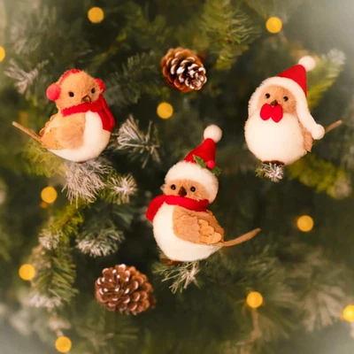 Christmas Robin Tree Decorations 3pc Red Breast Home Ornament Bauble Bird Xmas - Image 1 of 4