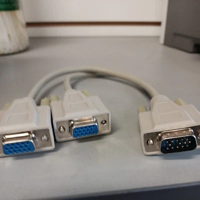 5Qty VGA 15 Pin PC SVGA Male to 2 Dual Female Monitor Y Adapter Splitter Cable - Image 1 of 2