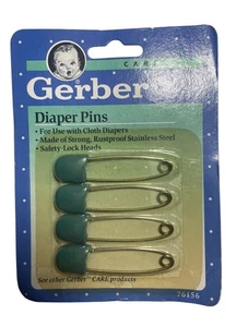 Vintage Gerber Diaper Pins 4 Pack Blue 1991 Stainless Steel Safety Lock Head New - Picture 1 of 7