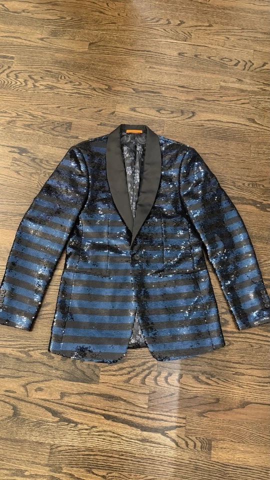 Abrigo Blazer Deportivo Hombre Tallia 40L Lentejuelas Azul Negro Año Nuevo Navidad Vacaciones Foto 1 de 4