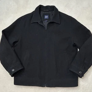 Gap Mens Large Wool Blend Coat Bomber Jacket Zip Up Quilted Lined Black - Picture 1 of 9