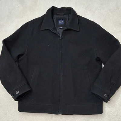 Gap Mens Large Wool Blend Coat Bomber Jacket Zip Up Quilted Lined Black - Image 1 of 4