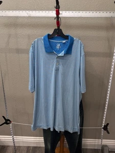 Cutter & Buck Blue White Stripe Poly POLO SHIRT 3XL XXXL - Picture 1 of 5