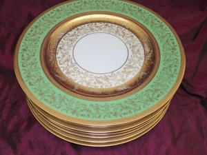 9 antichi piatti Royal Bavarian Hutschenreuther oro verde John Wannamaker - Foto 1 di 9