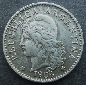 ARGENTINA 1906 FIVE CENTAVOS "FLOWING HAIR" 119 YEARS OLD!!   FREE SHIPPING - Picture 1 of 2