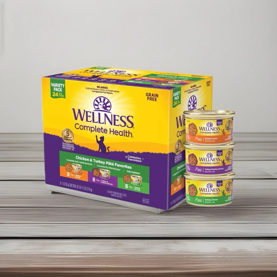 Wellness Chicken & Turkey Pâté Cat Food Favorites Wet Variety 24 Pack 3 Oz Cans