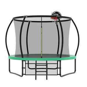 10FT Recreational Trampoline with Basketball Hoop with Ladder and Shoe Bag,Green - Picture 1 of 14