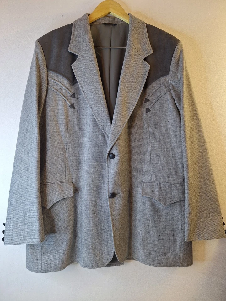 Vtg PIONEER WEAR Wool Blend Blazer Men's 46L Gray Western Rockabilly Cowboy USA - Image 1 of 4
