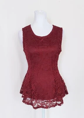 Top Scobe Talla Mediana Sin Mangas Encaje Peplum Granate Forrado Rojo Foto 1 de 4