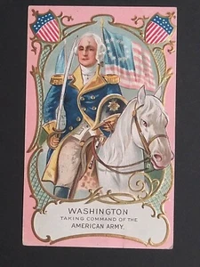 Washington Taking Command of American Army Patriotic Gold Embossed Postcard 1908 - Picture 1 of 4
