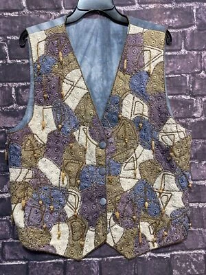 Chaleco De Colección Crochet Cuentas Arte 2 Usos Púrpura Azul Marrón Hippie Boho Western Tie Dye Foto 1 de 4