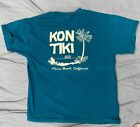KON TIKI INN VINTAGE T-Shirt PISMO BEACH CALIFORNIA Large Size Aqua Blue Color