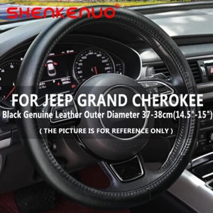 15" 38cm Black Genuine Leather Steering Wheel Cover for Jeep Grand Cherokee - Picture 1 of 12