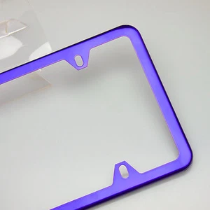 New Slim License Plate Cover Frame Holder 4 Hole Stainless Steel Chrome Purple - Foto 1 di 12