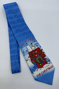 Vintage Ralph Marlin Snoopy "Ill Be home For Christmas" Mens Tie Necktie Peanuts