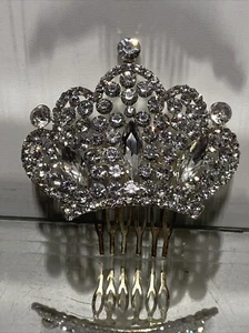 Vintage 1930s Design Art Deco Rhinestone Silver Tone Metal Hair Comb Brooch Clip - Picture 1 of 10