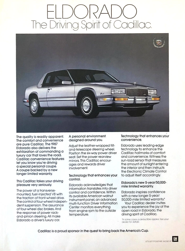 Cadillac Eldorado 1987 — anuncio de revista vintage — anuncio impreso original Foto 1 de 1