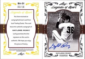 AUTOGRAPH 2011 Leaf Legend of Sport GAYLORD PERRY SILVER #BA31 #/10 - SIGNED - Picture 1 of 1