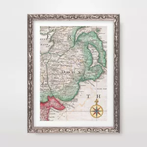 COUNTY DOWN NORTHERN IRELAND IRISH VINTAGE MAP ART PRINT Poster Decor Wall - Picture 1 of 3