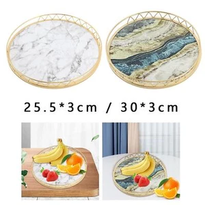 Marble Texture Tray Makeup Vanity Tray Cosmetics Plate Round - Picture 1 of 27