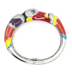 Belle Etoile 925 Sterling Silber Tukan Emaille & Steine Scharnier Armreif Armband - Bild 1 von 9
