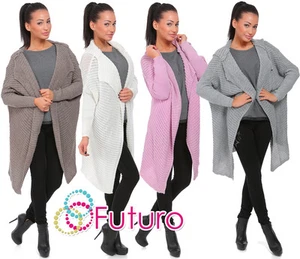 Womens Long Hooded Chunky Blazer Cable Knit Cardigan Sweater One Size 8-16 MV222 - Picture 1 of 7