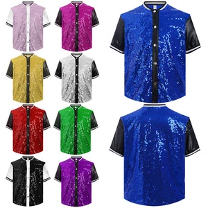 Kids Tops Party T-shirt Sparkle Top Short Sleeve Blouse Hip-hop Uniform Dance - Picture 1 of 114