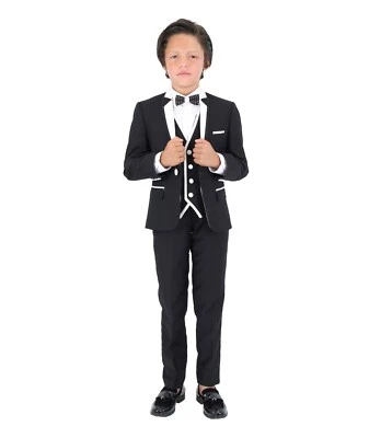 Boys Wedding & Pageboy Piping Tuxedo Suit, 3pc or 5pc Sets for Special Occasions - Image 1 of 2