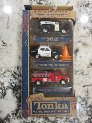 Classic Tonka Die Cast  1/64 3 Pak Vintage Fire Truck Police Cruiser & Wagon NIP - Image 1 of 4
