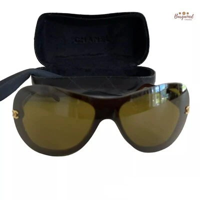 Authentic CHANEL Brown Frame Goldtone Chanel "CC" Logos Tint Sunglasses - 5066 - Image 1 of 4