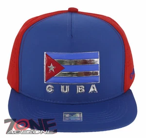 NEW! CUBA FLAG FLAT BILL SNAPBACK BASEBALL CAP HAT RED ROYAL BLUE - Picture 1 of 4
