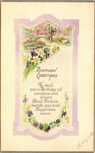 Postal de cumpleaños vintage delicada Art Deco ish ~ All the Sunshine & Cheer - Imagen 1 de 3