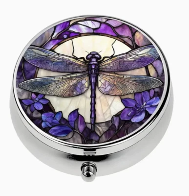 Metal Dragonfly Pill Box 3 Compartment Medicine Vitamin Case Holder Organizer - Image 1 of 4