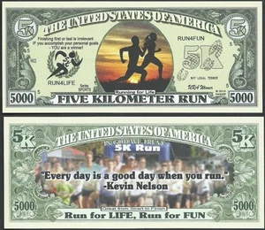 Lot of 100 BILLS - 5K RUN, RUN FOR LIFE, RUN FOR FUN 5000 DOLLAR BILL - Picture 1 of 1