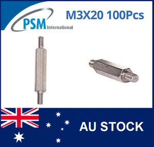 M3 X 20 PSM SPACER HEX MALE / MALE BRASS NICKEL PLATED SPA03BM320MM 100PCS - Picture 1 of 5