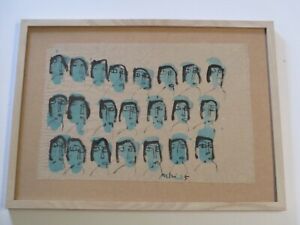 VINTAGE CHINESE OR KOREAN MODERNIST PAINTING PORTRAIT ABSTRACT FACES HEADS 