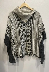 NWT Yaira Cowl Neck Poncho Sweater OneSize Tan Boho Acrylic Blend Warm Lagenlook - Picture 1 of 9