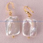 15x20mm Natural White Genuine Baroque Square Pearl Dangle Hook Earrings