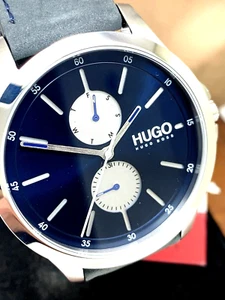 Hugo Boss Men's Watch 1530121 Quartz Blue Dial Silver Case Leather Band 41mm - Picture 1 of 12