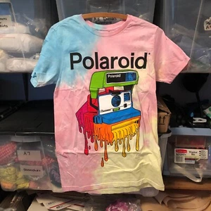 Polaroid Dripping Camera Tie Dye T-Shirt Pink New Short Sleeve Crew Neck Small - Picture 1 of 3