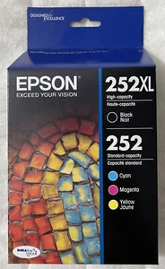Epson 252XL Black & 252 Color Ink T252XL-BCS 4-Pack Exp 2026+ Genuine Retail Box - Picture 1 of 16