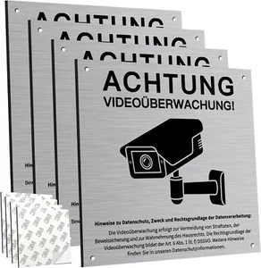 4 Stück Achtung Videoüberwachung Schild Privatgrundstück Mit DSGVO Hinweis, 15X1 - Bild 1 von 7